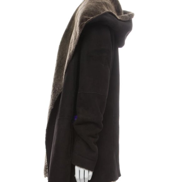VINCE Shearling Jacket with Hood in Chocolate Brown - Size L - Picture 6 of 7
